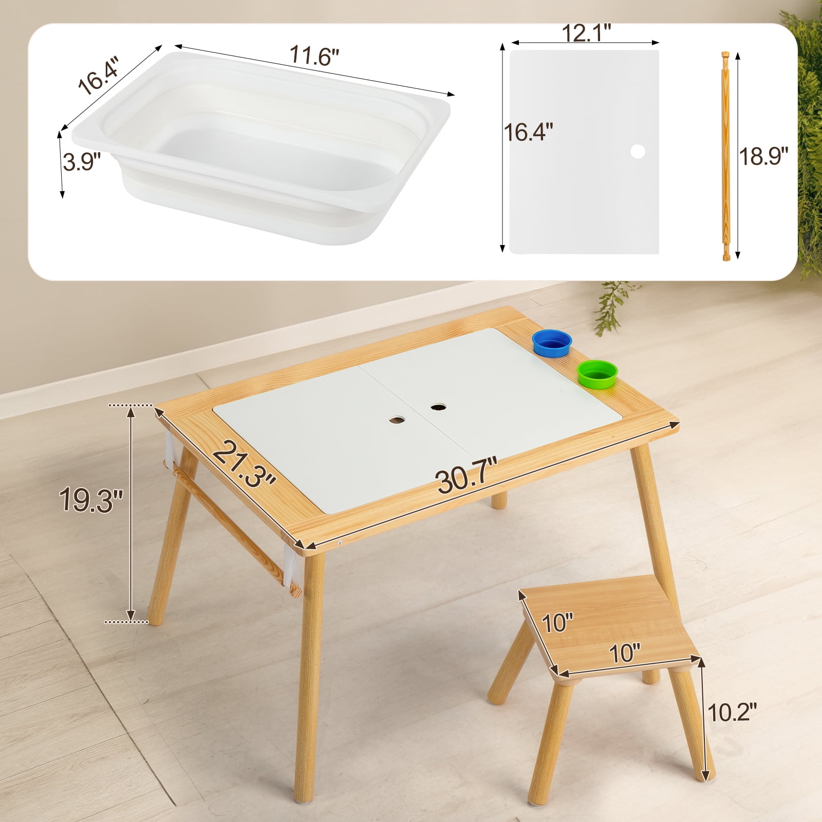Zimtown Sensory Table with Chair, Kids Multi Activity Table Toddler Play Table Set for 3~8 Year-old Children
