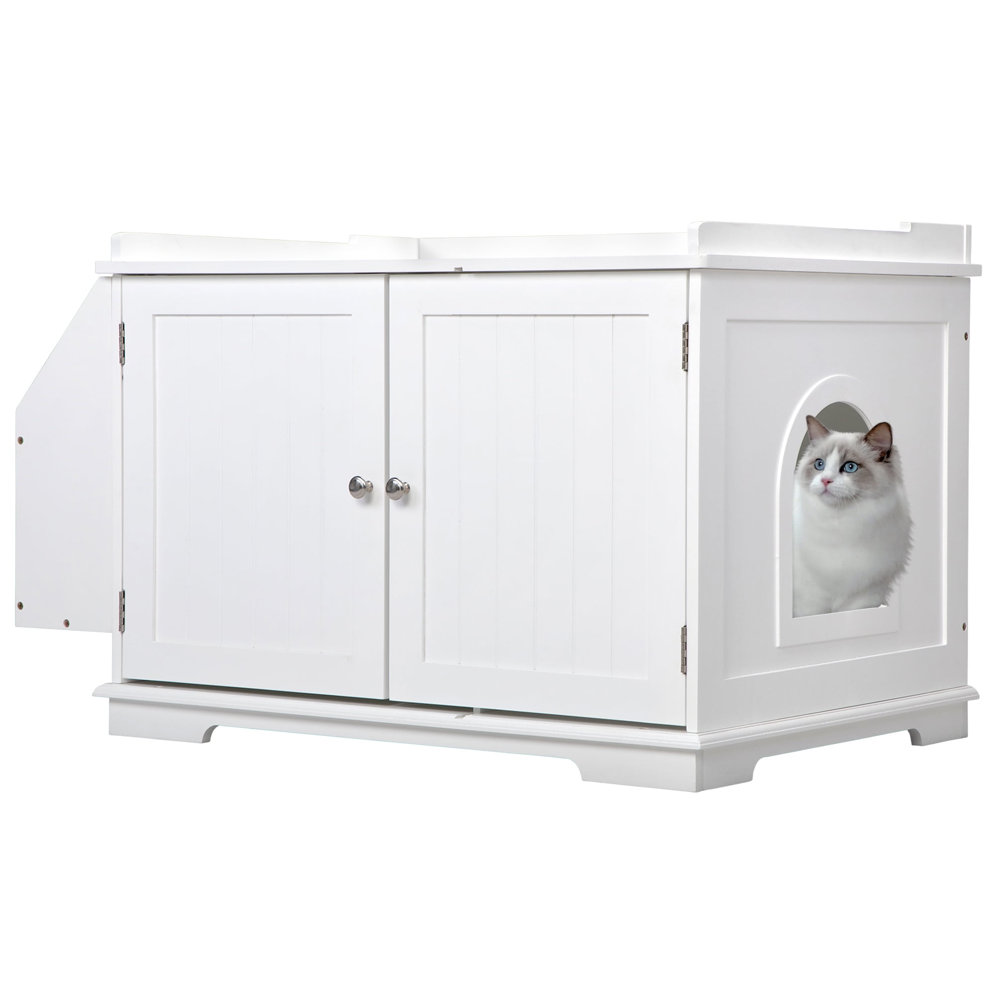 Pefilos 33" Large Cat Litter Box Enclosure, Washroom Storage Bench, Side Table Cat House w/ Magazine Rack, White Pefilos 33" Large Cat Litter Box Enclosure, Washroom Storage Bench, Side Table Cat House w/ Magazine Rack, White
