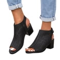 thumbnail image 3 of NOKIO Women Summer Solid Hook Loop Casual Hollow Out Open Toe Square Heels Comfortable Beach Shoes Sandals Shoes High Heel Fashion Sandal with Adjustable Ankle Strap, 3 of 8