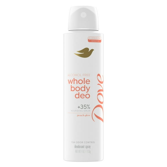 Dove Whole Body Deo Alcohol Free Deodorant Spray for Women Peach Glow, 4 oz