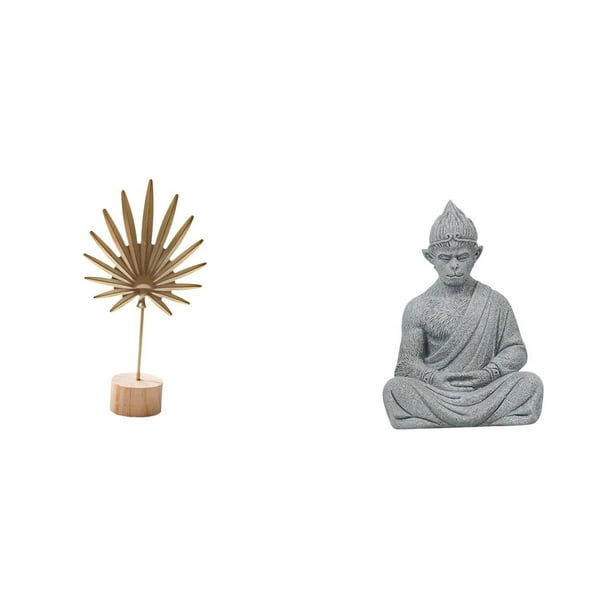 Escultura de hojas,Estatua de hoja de metal Escultura de hoja Decoración del hogar,Estatua de mono,Estatua de Buda Mono para Interiores y Exteriores Budista,Figuras en miniatura meditando para