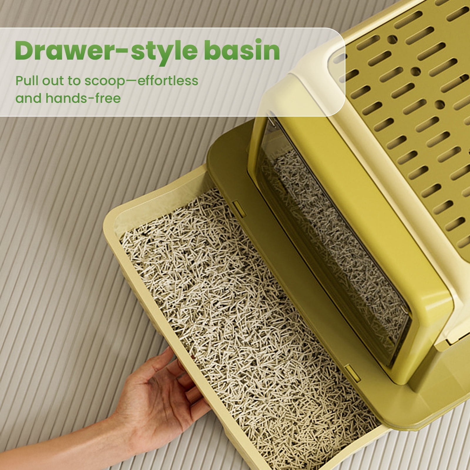 Enclosed Cat Litter Box with Lid, Easy to Scoop with Litter Scoop Set, High Sides Enclosure Anti-Urine Leakage Non-Sticky(Green)