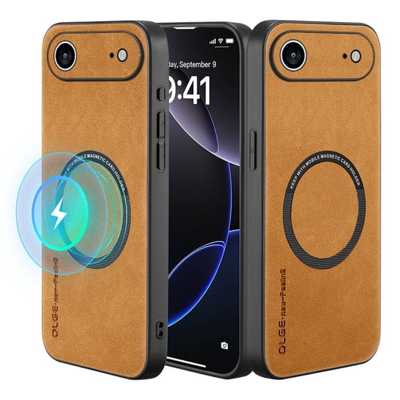 ELEHOLD For iPhone Air Magnetic Case, Shockproof Ultra Slim Luxury Leather Magnetic Drop Protection Cover Full Lens Protection, Brown