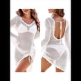 thumbnail image 3 of Vestido de Punto A Crochet para Mujer, Minivestido de Verano con Cuello y Ribete Ondulado L, 3 of 7