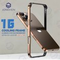 thumbnail image 2 of Hybrid Silicone Frame Aluminum Metal Case For iPhone 16 15 13 12 Pro Max 14 Plus Better Heat Light Alloy Bumper Back Accessories Gold BK For iPhone 11Pro Max, 2 of 6