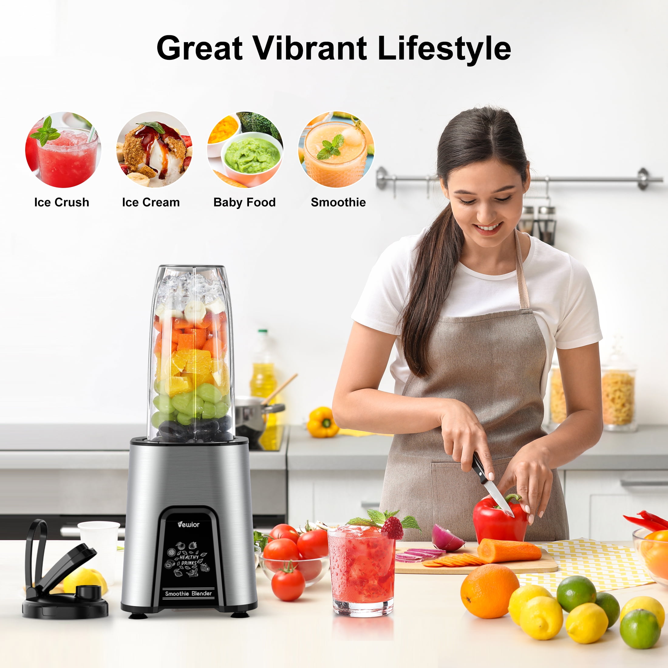 Smoothie Blender for Shakes and Smoothies, Blenders for Kitchen, Protein Drinks, Personal Blender with 2 * 22Oz Smoothie Cups with Lids