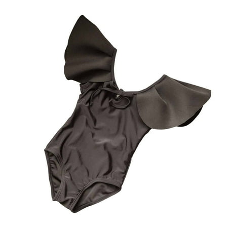 

IROINNID Toddler Girl s Swimsuit Short Sleeve Ruffle Solid Backless One-piece Swimwear