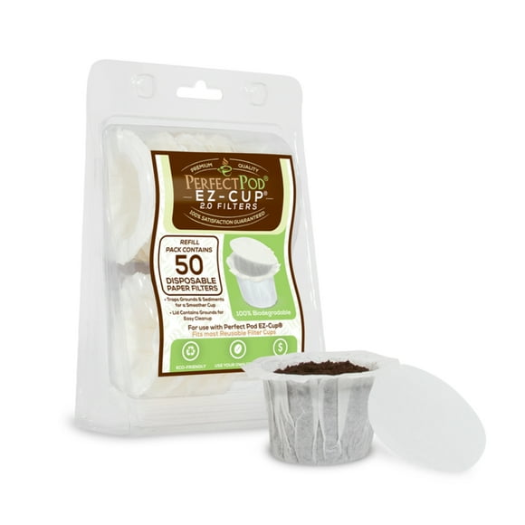 PERFECT POD EZ-Cup Disposable Paper Filters with Patented Lid Design  for Reusable Coffee Pods 5-Pack (250 Filters K85753-5