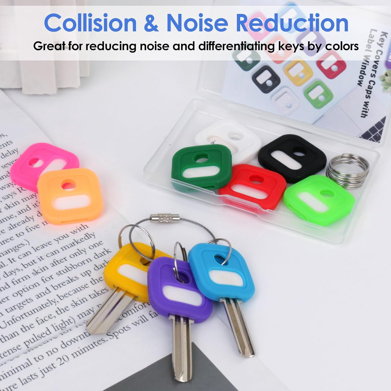40 Pack Silicone Key Covers Caps Tags - 1 Inch Square Key Identifiers Covers for 0.9-1.05 Inch Standard Keys, Durable Key Labels，Colorful Key Markers with Blank Paper Labels, 10 Colors