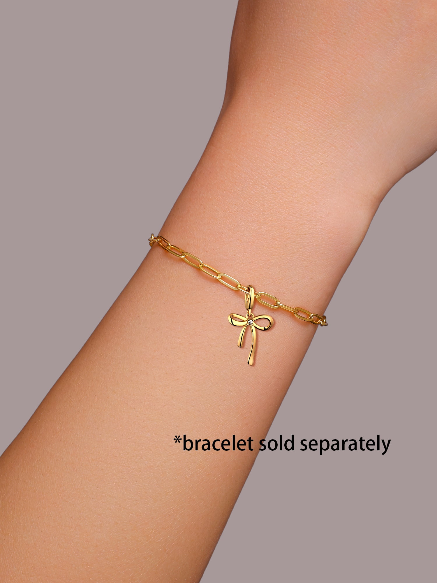Brilliance Fine Jewelry Simulated Diamond Bow Charm in 14KT Gold Plated Sterling Silver