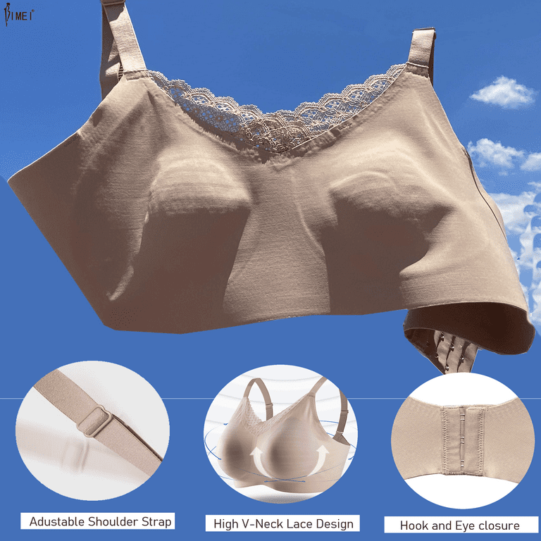BIMEI Seamless Mastectomy Lace Bra for Women Breast Prosthesis with Pockets  Sleep Bras Soft Daily Bras with 2 Removable Pads,Beige,2XL