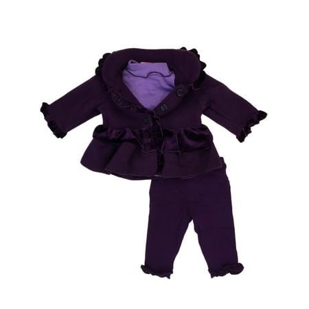 

Infant Girls Purple Fleece Jacket Bodysuit & Leggings 3 pc Baby Outfit 24m