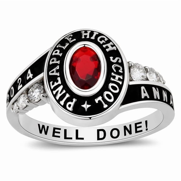 Personalized Customized Sterling Silver Women’s High School Class Ring Oval cubic zirconia Birthstone class rings graduation gifts