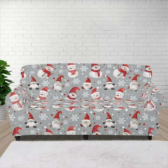 XYZCANDO Christmas Snowman Stretch Armchair Slipcover Universal Sofa Covers for Living Room Dogs Pet Furniture Protection Polyester Armchair Slipcovers with Anti Slip Foam Sticks