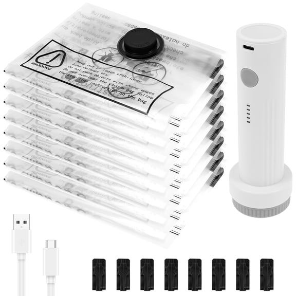 LINFANG Vacuum Bag with Electric Pump Rapid Compression 8 Pack Triple Seal Compression Bag with Double Zipper Lock for Luggage and Suitcase