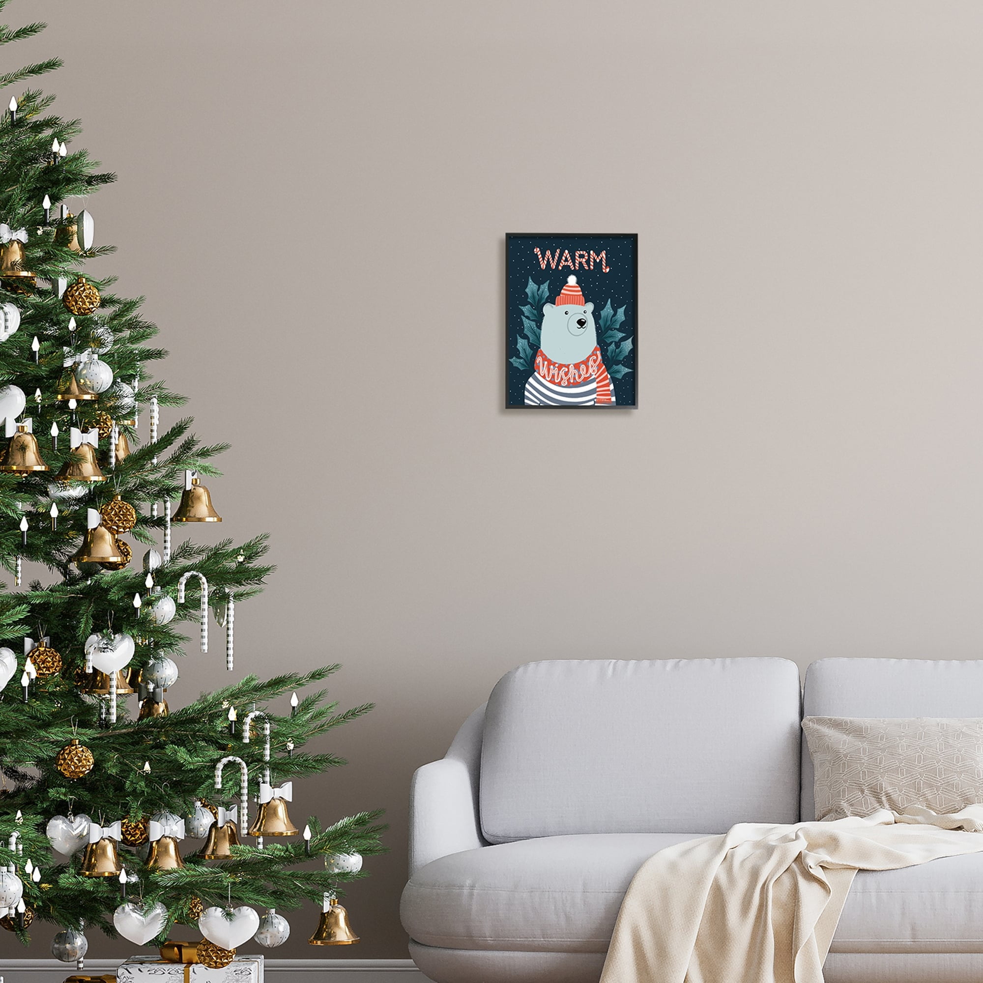 Stupell Industries Warm Wishes Cozy Polar Bear Seasonal Typography Graphic Art Gray Framed Art Print Wall Art, Design by Dominika Godette