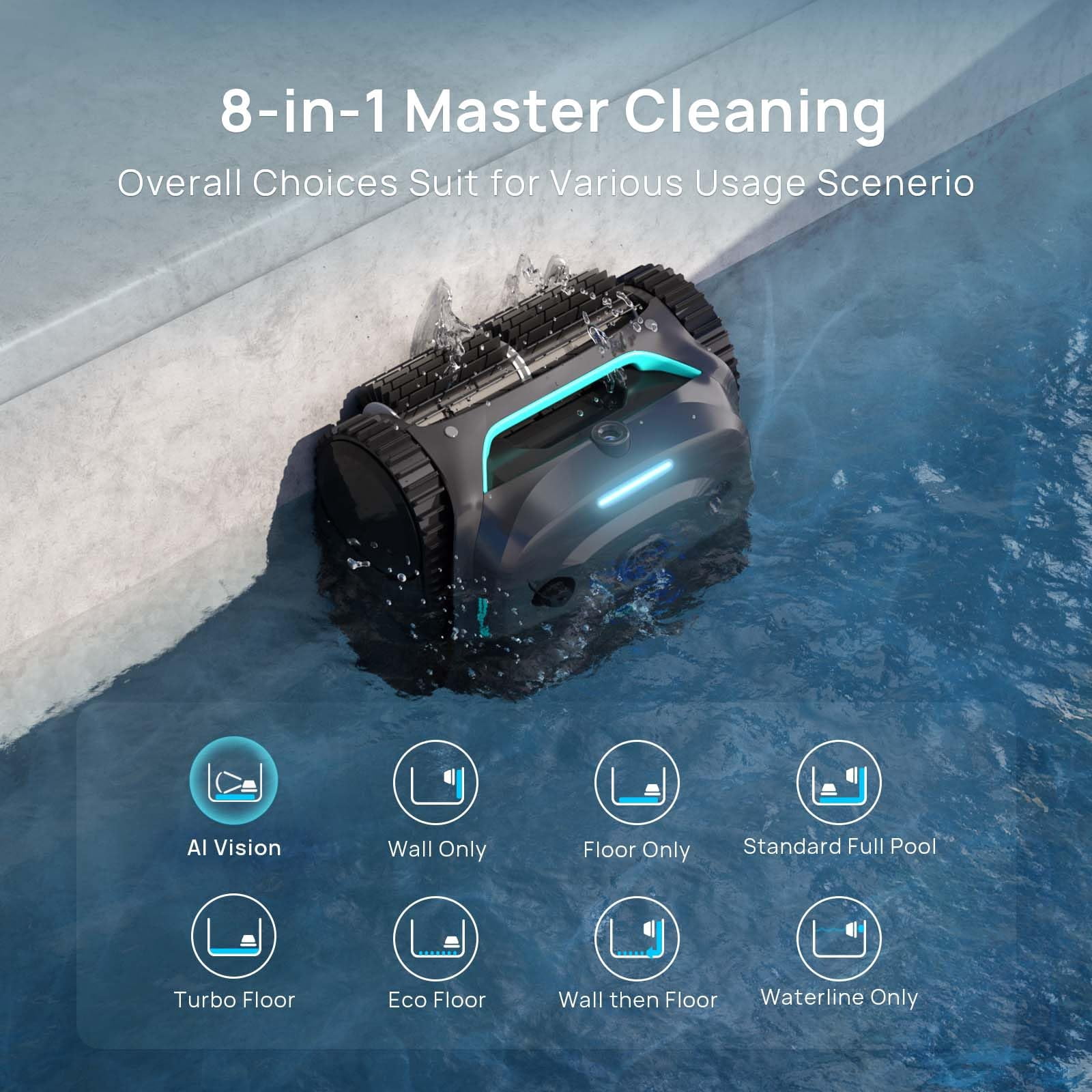 WYBOT C2 Vision Cordless Robotic Pool Cleaner, AI Vision Debris Detection, Triple Brushless Motors, Wall & Waterline Cleaning, Dual Ultra-Fine Filtration, App Control, Grey & Green