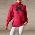 thumbnail image 5 of Womens High Neck Sweaters with Bowknot Ribbed Turtleneck Pullover Knit Pullover Long Sleeve Casual Winter Tops (XL, Red), 5 of 6