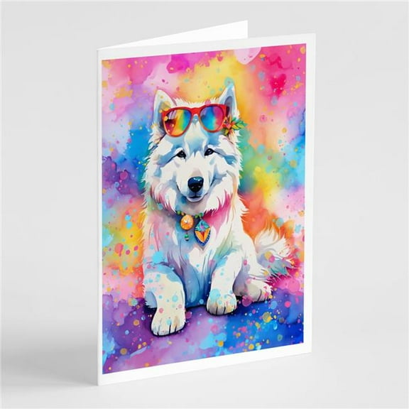 Samoyed Hippie Dawg Greeting Cards Pack of 8 7 in x 5 in