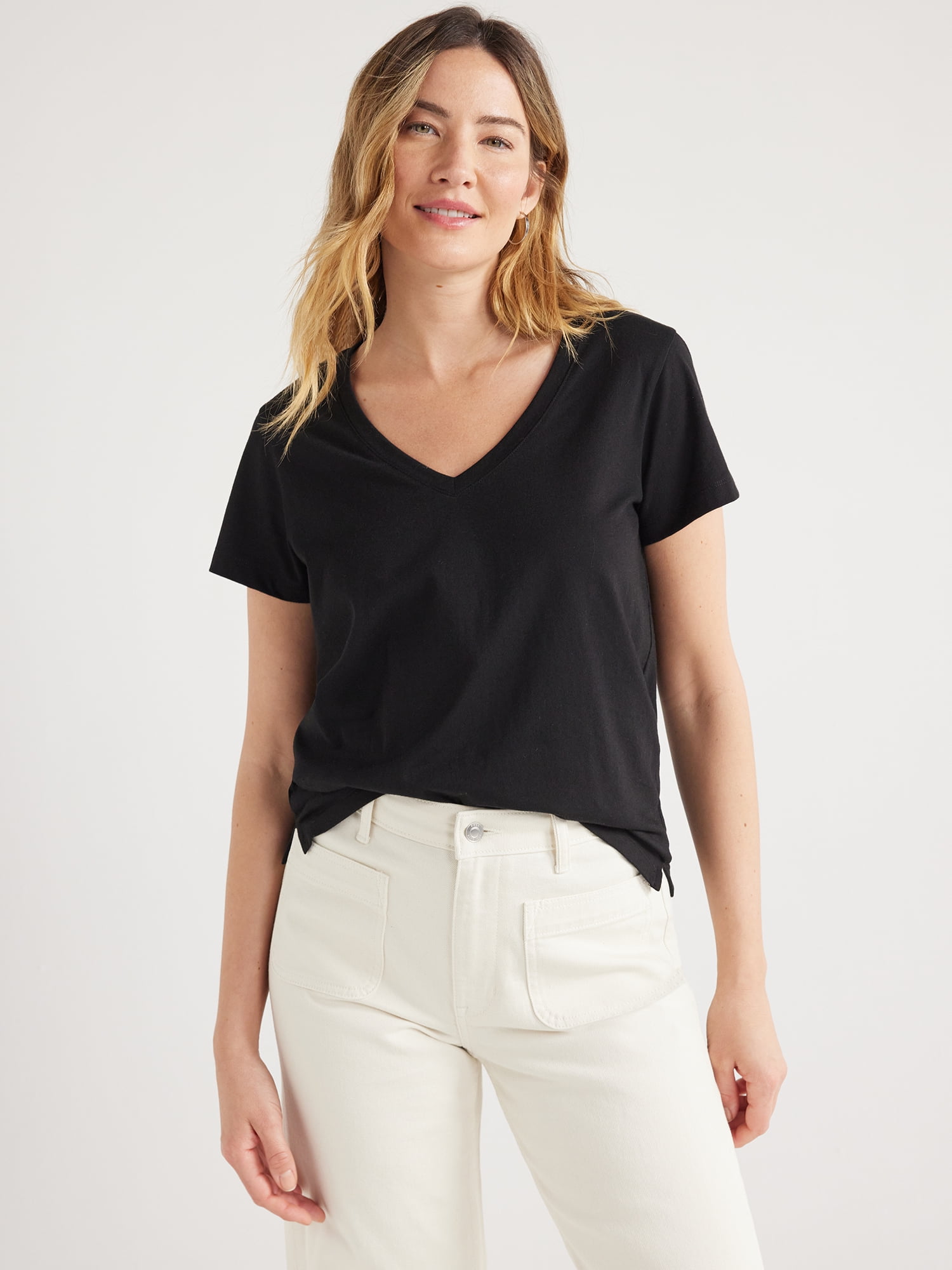 未使用✨anuke Vneck Compact Shirts ブラック free Free Assembly Women's Easy V-Neck Tee, Sizes XS-XXL