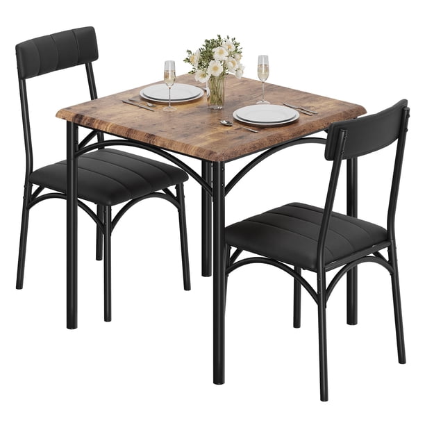 QinaQin Juego de comedor de 3 piezas para 2 personas, mesa rectangular moderna para cocina con diseño ahorrador de espacio, cubierta MDF y estructura de acero inoxidable para departamento