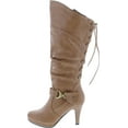 thumbnail image 2 of Top Moda Womens Page-65 Knee High Round Toe Lace-up Slouched High Heel Boots, 2 of 7