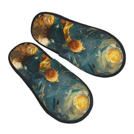 

JUNZAN Whimsical Starry Night Scene Slippers for Women House Shoes Non Slip Indoor/Outdoor Pineapple And Cactus Designs-Large