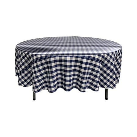 

TCcheck90R-NavyK72 Polyester Gingham Checkered Tablecloth White & Navy - 90 in. Round