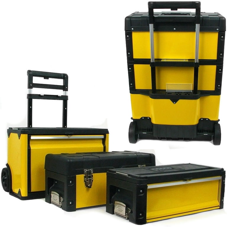 Stalwart Plastic Tool Box with Handle - 3-Tier Toolbox with Drill