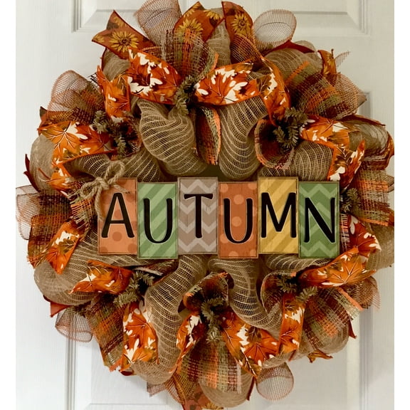Autumn Burlap Wreath Handmade Deco Mesh