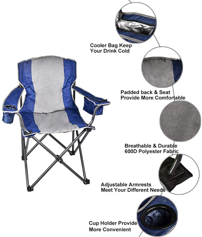 Folding Camping Chair with Cooler, Ultralight Outdoor Portable Chair with Cup Holder and Carry Bag, Padded Armrest Camping Chair, Collapsible Lawn Chair for BBQ, Beach, Hiking, Picnic, TE085 - image 3 of 6