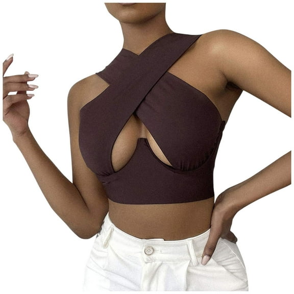 DQRPSEETB Camisole Tops for Women Women's Crisscross Cut Out Vest Halter Wrap Crop Top Solid Cami Tank Tops Plus Size Tunic Tops for Women