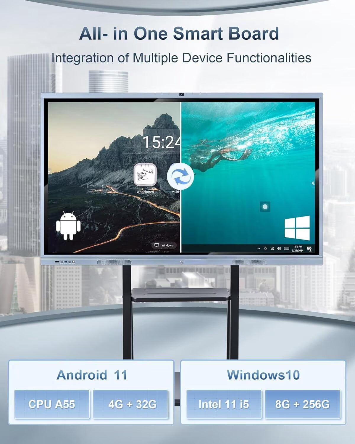 BELNET 65" Smart TVs 4K Pro Touch Interactive Wireless Presentation Screen QR Sharing for Classroom Office(Include Wall Mount)