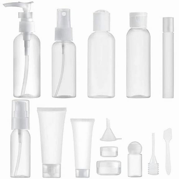 Lisapack 14 Pcs Travel Containers for Toiletries Bottle (Max.100ml) Dispenser Kit, Travel Size Set for Liquid Cosmetic Airplane (Clear)