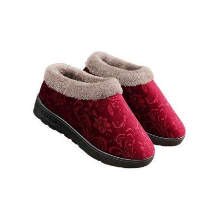

Crocowalk Womens Slippers House Home Shoe Fluffy Warm Casual Shoes Breathable Plush Lined Flats Women Anti-Slip Cozy Fuzzy Slipper Red 6.5