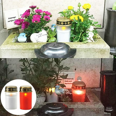 

Baiwo 2Pcs Outdoor Cemetery Ritual Waterproof Candle Lamp Solar Powered Eletric Light