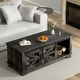 thumbnail image 3 of Trendix Coffee Table, Barn Style Tea Table with Storage Room, Side Table with Mesh Barn Door and Adjustable Shelf, TV Table, Living Room Table, Dark Brown, 3 of 7