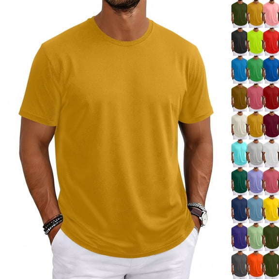Men's Shirts Short Sleeve T-Shirt Crew Neck Light Tees Classic Basic Casual Tops Plain Soft Shirt Khaki M