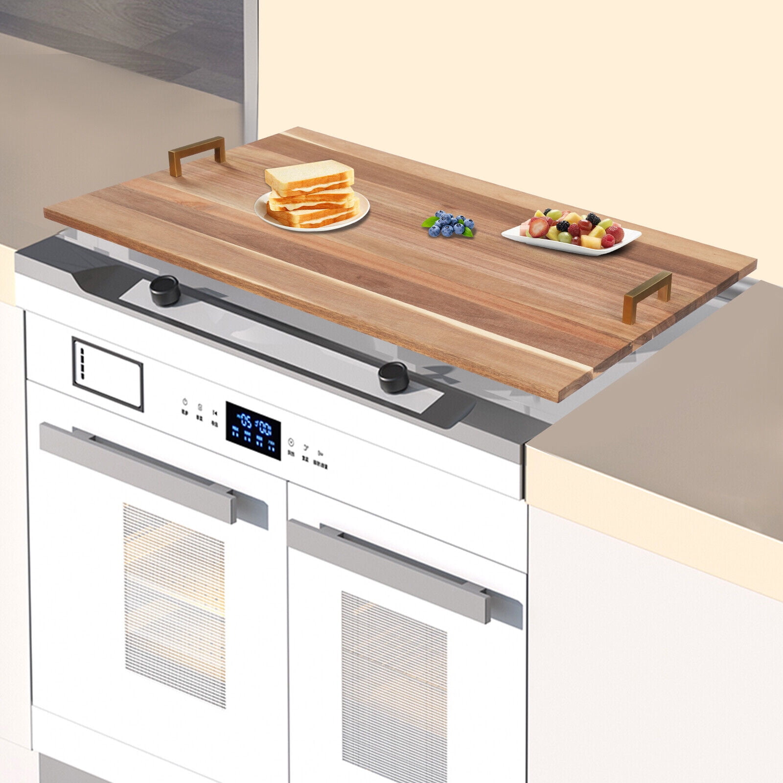 29*21-inch Stove Top Cover Cooktop Wooden Board with Handles for Kitchen Counter