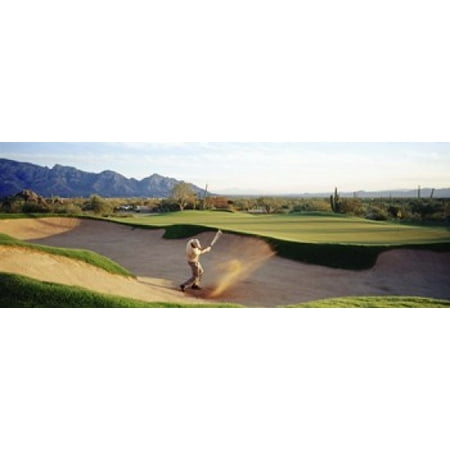 Side profile of a man playing golf at a golf course Tucson Arizona USA Poster