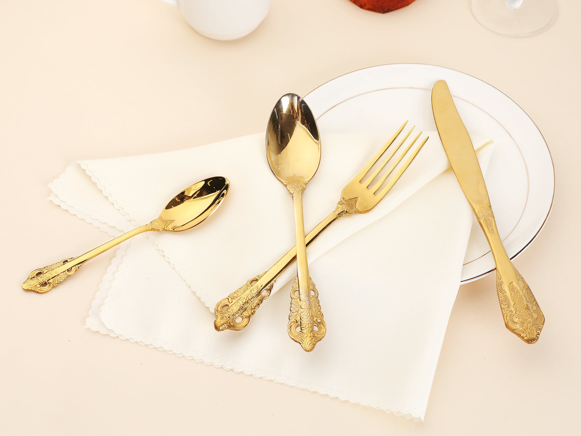 Unique Bargains Silverware Set Stainless Steel Flatware Gold 4 Pcs