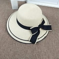 thumbnail image 6 of CoCopeaunts Bow Straw Bucket Hat for Women Summer Foldable Roll up Floppy Basin Hat Packable UV Protection Sun Hat Black Brim, 6 of 8