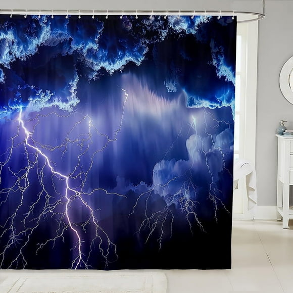 Rideau de Bain Paysage Éclair Nuages Violets Thème Catastrophe Naturelle Rideau de Douche pour Enfants Ciel Lavande Imperméable Déco de Toilette Idéal pour la Salle de Bain Ludique d'Un Enfant (72"x72)