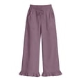 thumbnail image 7 of Hurxie Women's Linen Wide Leg Pants Drawstring Ruffle Hem Trousers | Casual Drawstring Palazzo Pants, Lightweight Breathable, loose fit,Summer Beach Vacation Ready Purple,L, 7 of 7
