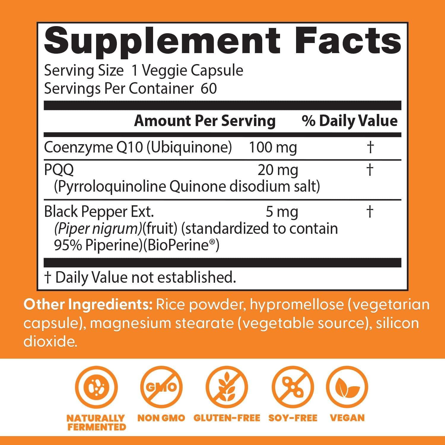 Doctors Best High Absorption CoQ10 Plus PQQ, Cognitive Support, USP Verified, Naturally Fermented CoQ10, Non-GMO, Gluten Free, Soy Free, Vegan 60 Veggie Caps