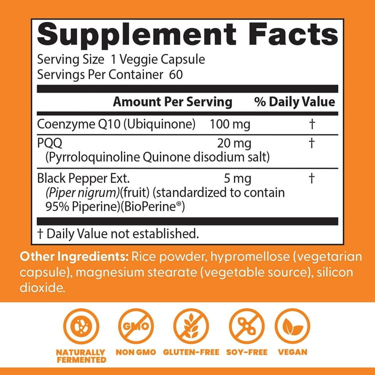 Doctor's Best High Absorption CoQ10 Plus PQQ with Bioperine, Vegan,  Supports Cognitive Function & Memory, 60 Veggie Caps