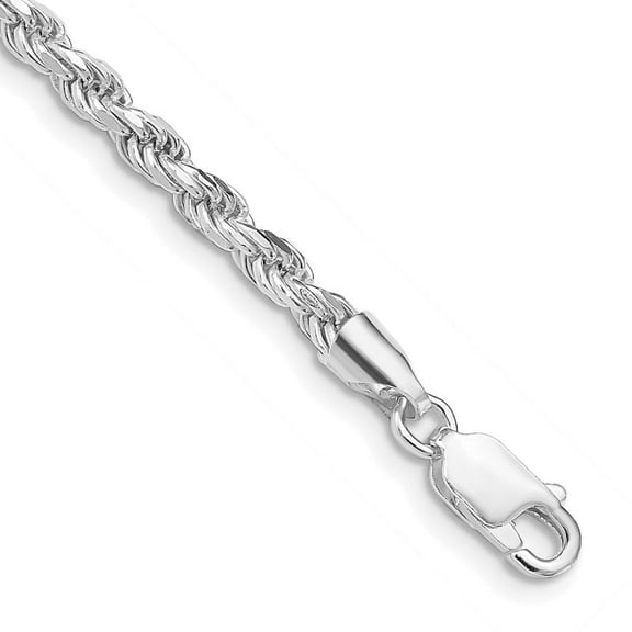 925 Sterling Silver Rhodium-plated 3.2mm Diamond-Cut Rope Chain Bracelet for Women 7"