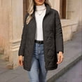 thumbnail image 2 of vdgthytj Winter Coats for Women Long Sleeve Full Zip Stand Collar Diamond Quilted Mid Length Puffer Jacket Winter Lightweight Casual Outerwear(Large,Black), 2 of 8