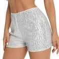 thumbnail image 5 of Xmarks Women High Waisted Sequin Shorts Elastic Waist Sequin Party Dancing Straight Leg Shorts, 5 of 8