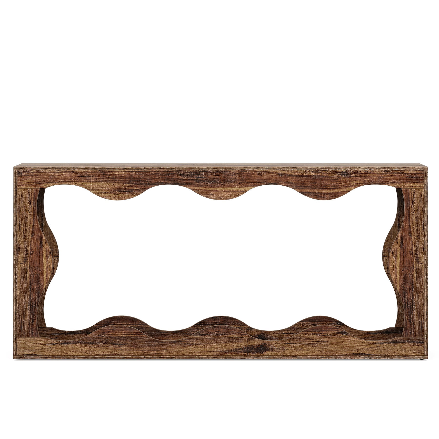 Fnova 63" Long Farmhouse Console Table for Entryway, Wave-Shaped Wood Entryway Table, Sofa Table for Living Room, Dark Brown